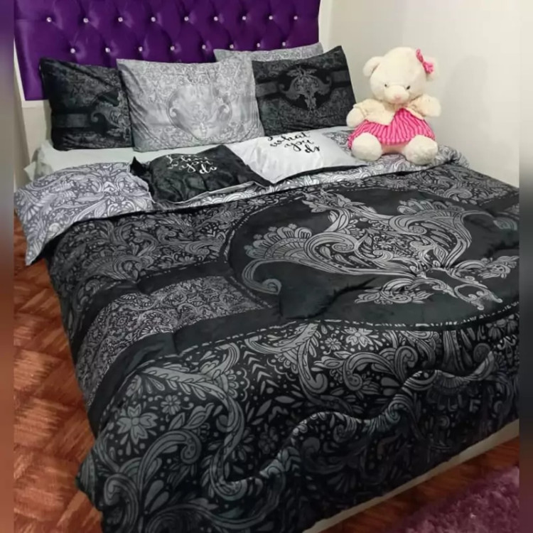 روتختی مخمل کالیفرنیا طرحدار طوسی مشکی ۸تکه