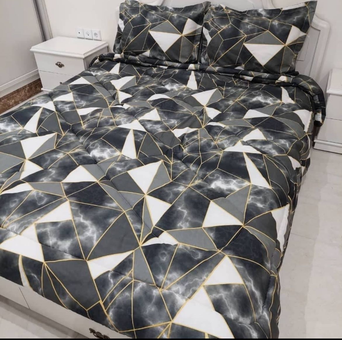 روتختی طرح مثلتی طوسی سفید دونفره