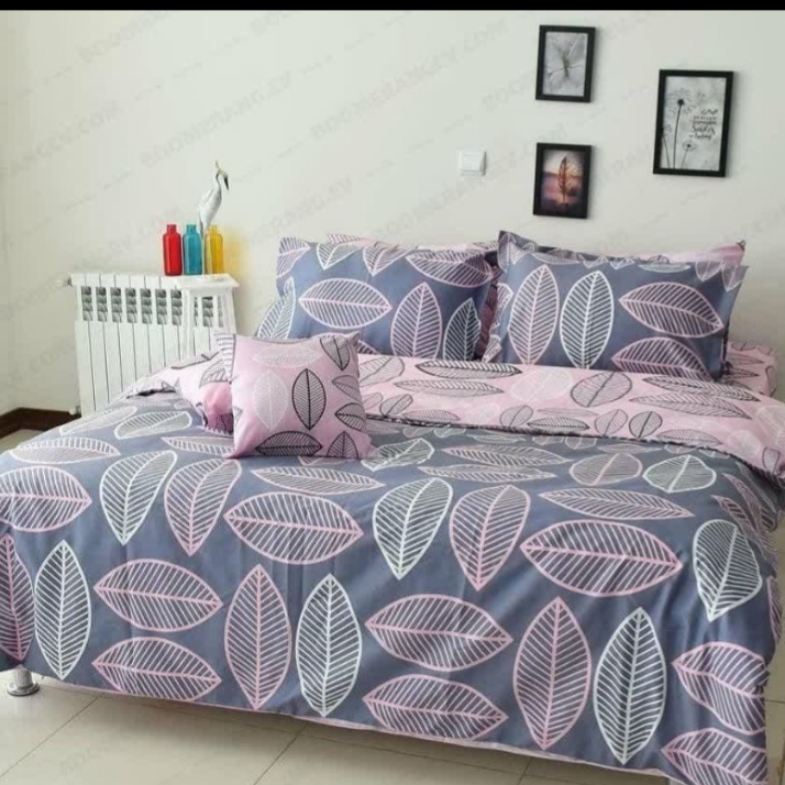 روتختی دونفره ابی سرمه ای و صورتی دو رو طرح برگ