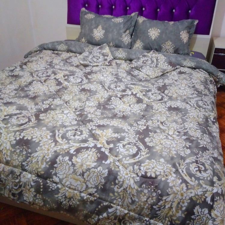 روتختب دونفره طرح گل بوته جغه طوسی