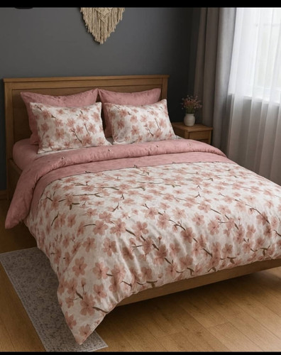 روتختی دونفره گل صورتی سفید دو رو