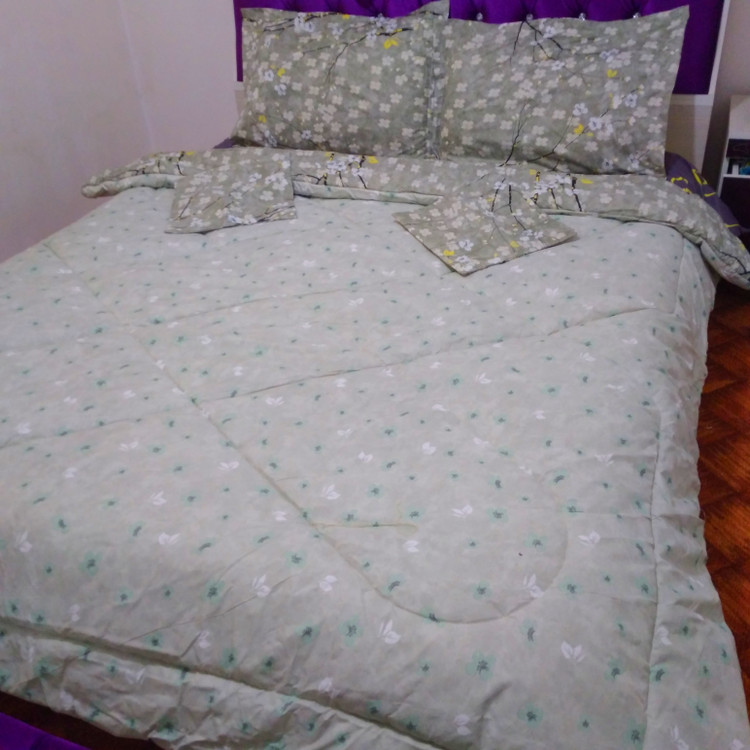 روتختی دونفره دو رو ۶تکه سبز ابی و طوسی