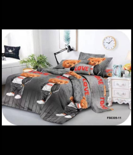 روتختی یکنفره طرح تدی ۴ تکه پسرانه طوسی