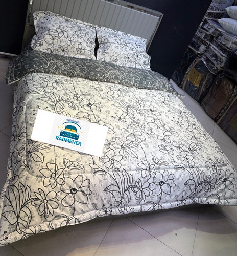 روتختی طرح گل یکنفره سفید طوسی دو رو