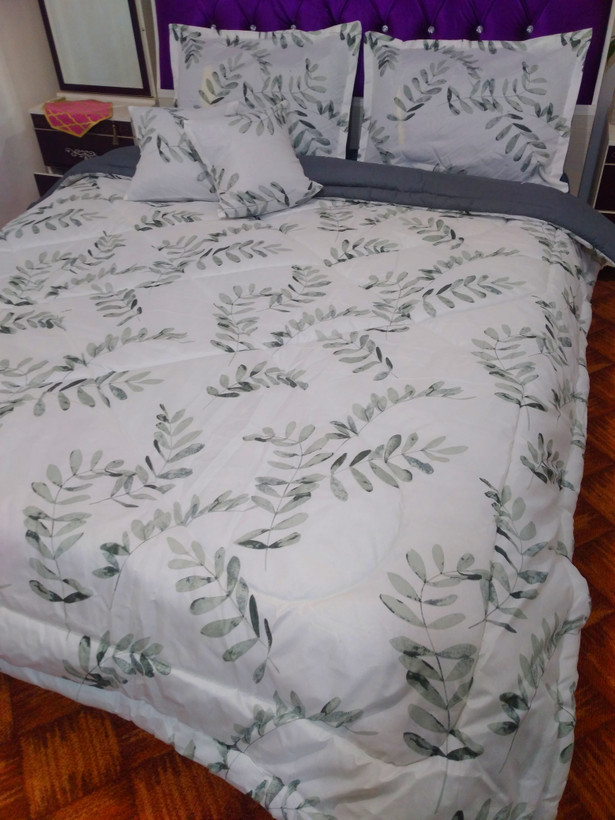 روتختی دونفره طرح شاخه ۶تکه دورو طوسی سفید میکرو